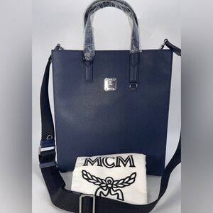 MCM Dark Blue Leather Tote
